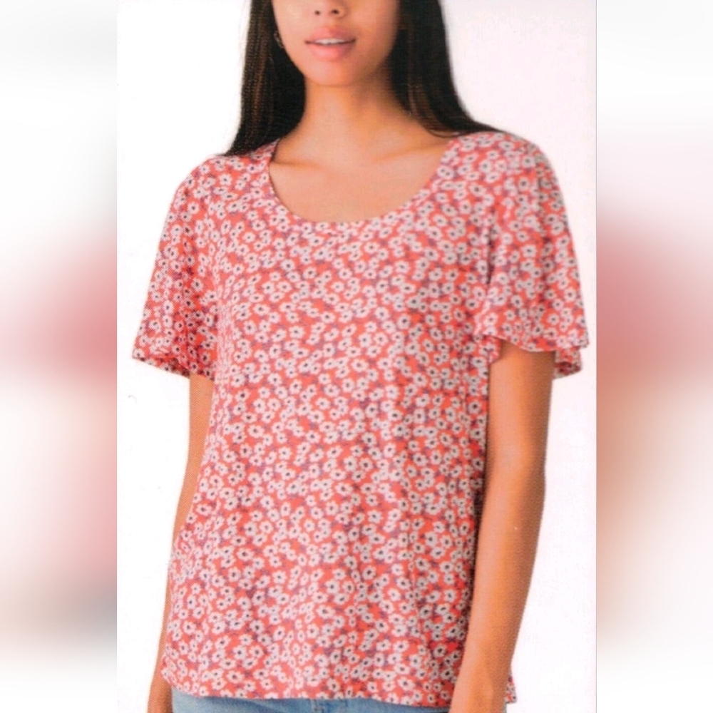 NWT Lucky Brand Shirt Women's Lightweight Lounge Short Flutter Sleeve Red